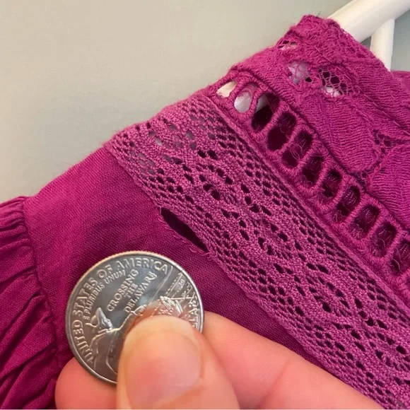 FARM Rio Anthropologie "Kelsie" Magenta V-Neck Boho Colorful Puff Sleeve Blouse - Picture 10 of 15